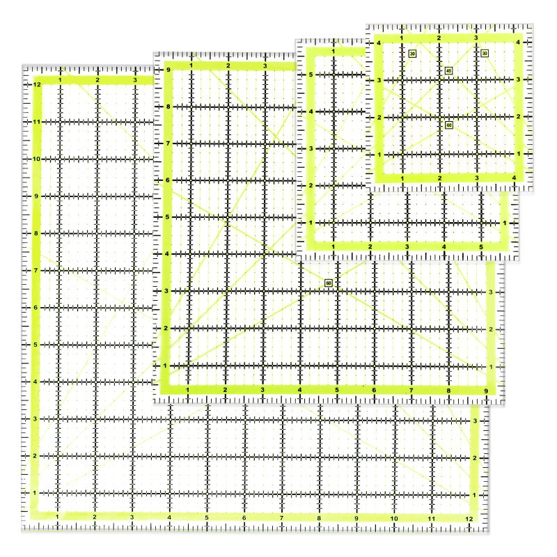 UOOU 4 Pack Quilting Ruler, Quilting Ruler (4.5"X4.5", 6"X6", 9.5"X9.5", 12.5"X12.5") Quilting Templates Fabric Cutting Ruler Acrylic Quilters Rulers Clear Mark for Quilting and Sewing - Image 1